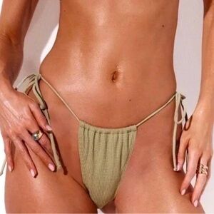 PrettyLittleThing Olive Green Ribbed Tie Side Bikini Bottoms Size 6